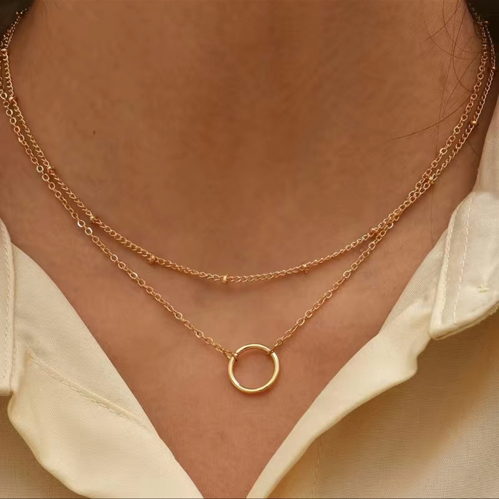 Exquisite Chain Necklace With Hollow Round Dainty Adjustable Neck Chain
